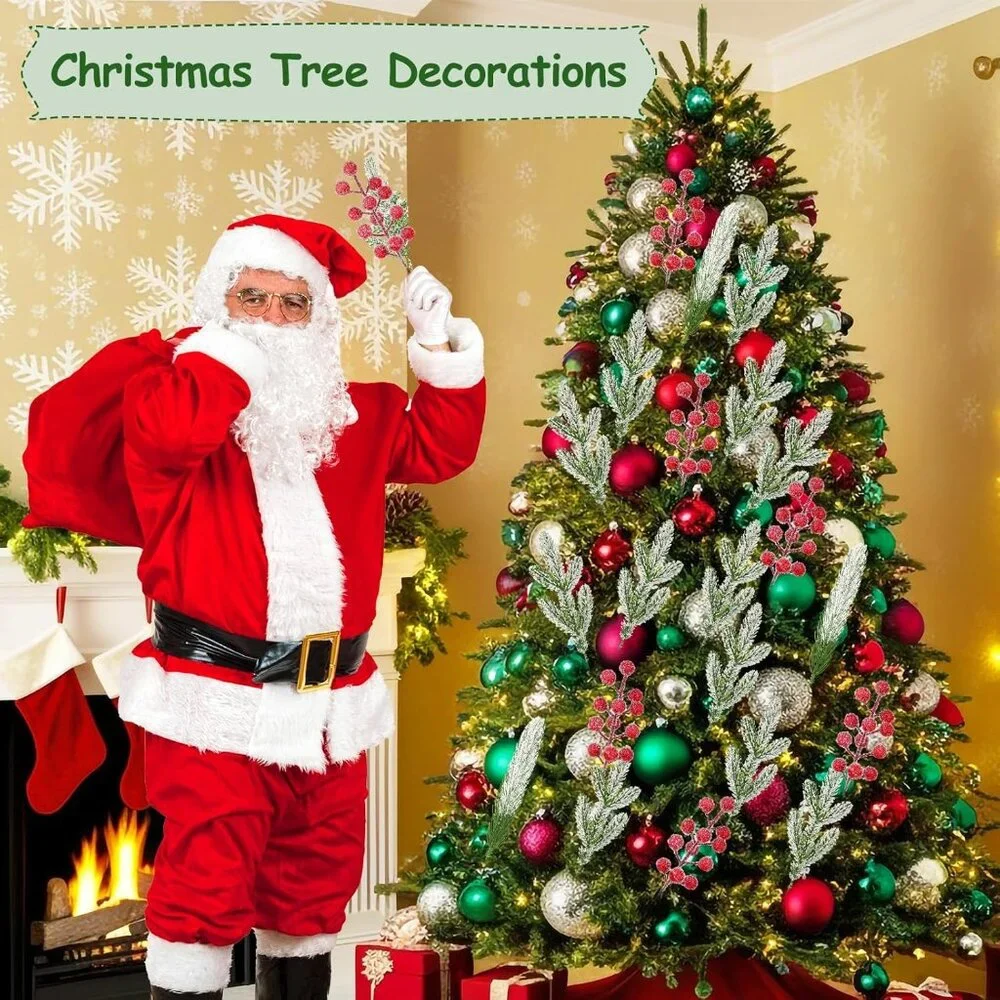 Versatile 70PCS Christmas Artificial Pine Branches with Red Berries for Crafts